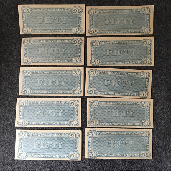 🔵Vintage Old Play Bills, Bundle of 10, $50 , Blue 50 print /back. - Picture 3 of 7